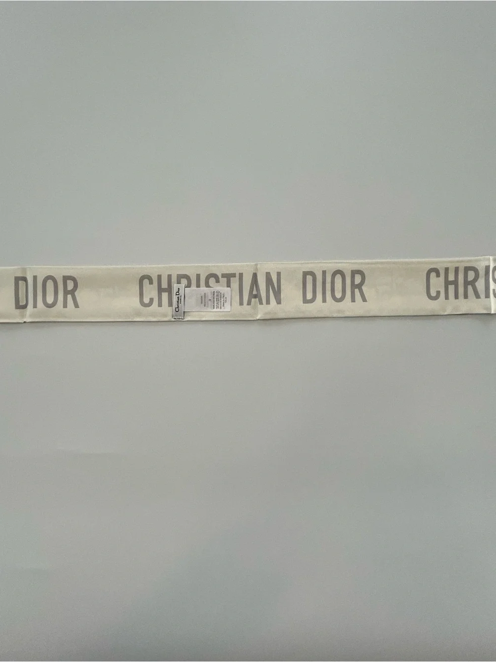 Christian Dior Gray Oblique Logo Scarf Ribbon Neck Hair Bag Wrap Accessory